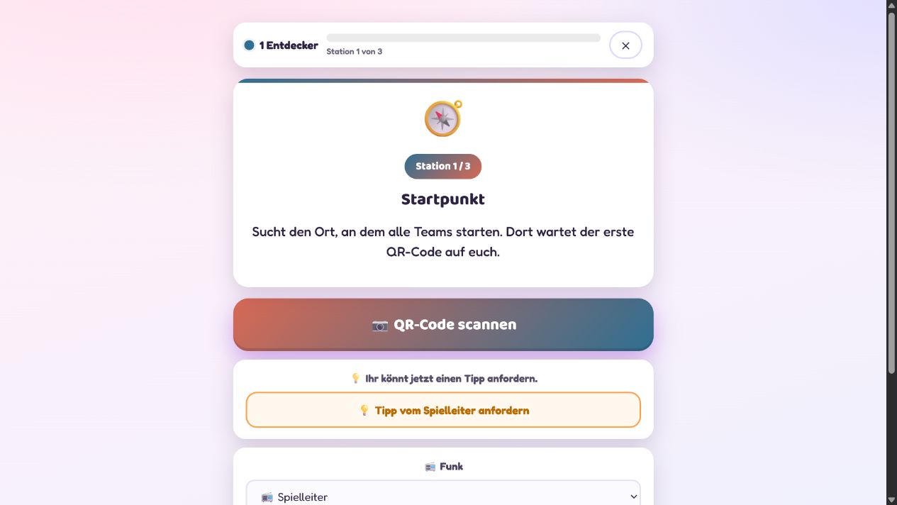 Screenshot der Geo Schnitzeljagd Teamansicht